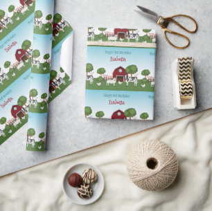 Boskap med Röda Barn Blå himmel Grattis på födelse Presentpapper