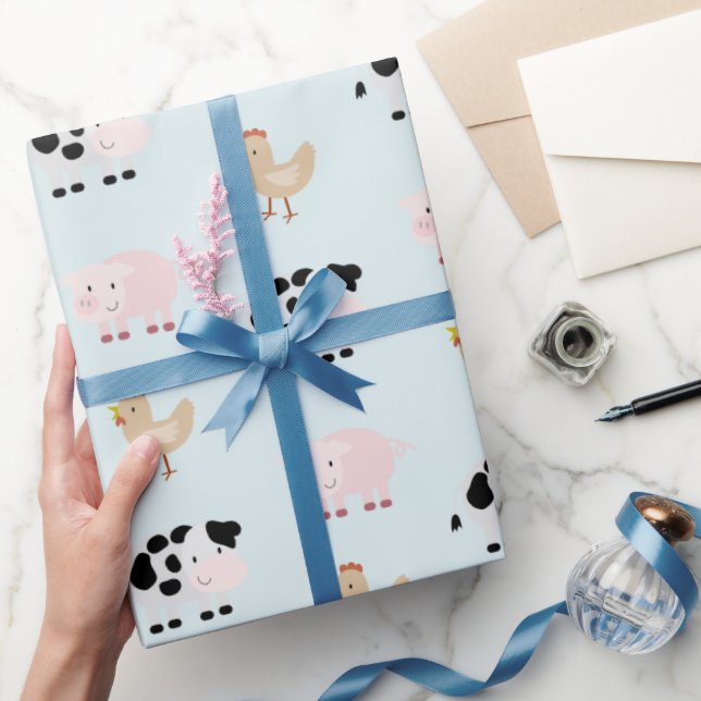 Boskap Mönster Blå insvällning Papper Presentpapper (Gifting)