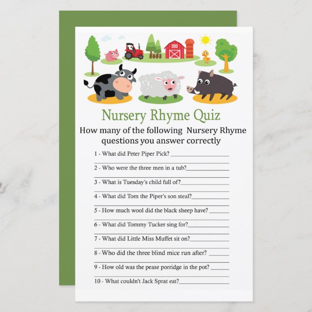 Boskap Nursery Rhyme Quiz babyduschspel (Fram/baksida)