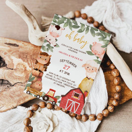 Boskap Oh Baby Shower Rustic Inbjudningar