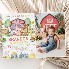Boskap Oink Baa Moo 1:a födelsedagsfoto Inbjudningar