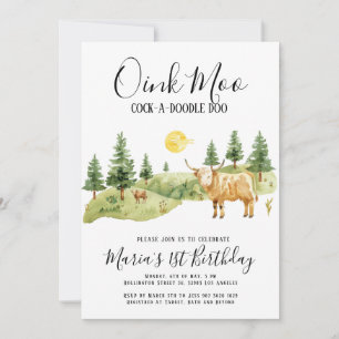 Boskap Oink Moo Land Birthday Inbjudningar