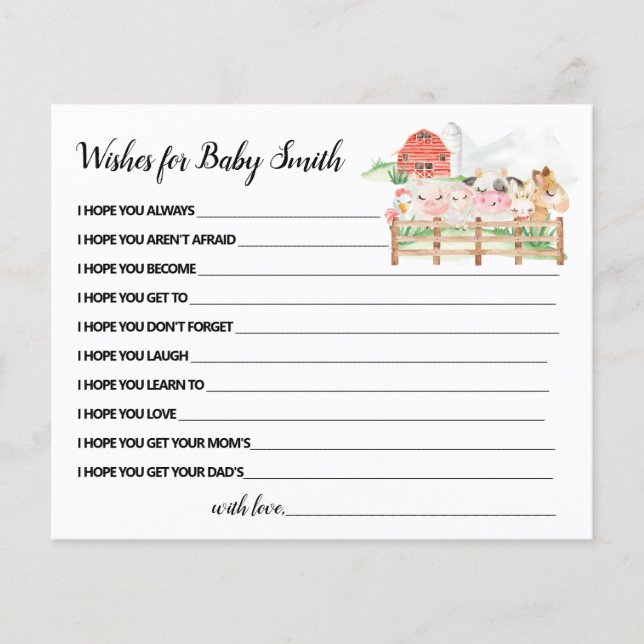 Boskap Önskemål för babyvykort Flygblad (Framsidan)