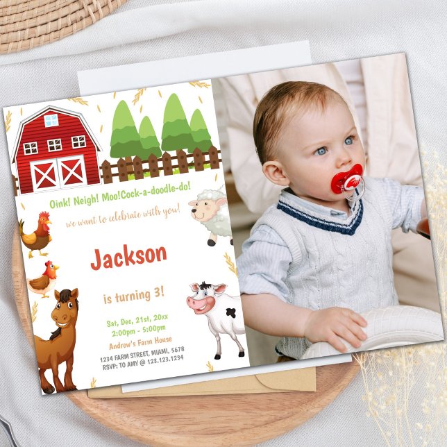 Boskap på födelsedagsinbjudningar med foto inbjudningar (Farm Animals Birthday Invitations with photo)