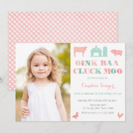 Boskap Petting Zoo Party för flicka med foto Inbjudningar