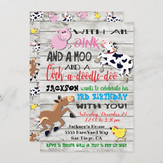 Boskap Photo Födelsedagsfest inbjudan (Fram/baksida)