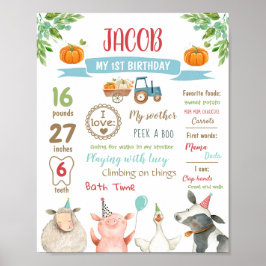 Boskap Pumpkin First Birthday Boy Milestones Poster
