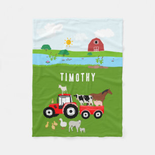 Boskap & Red Tractor Barnyard eget namn Fleecefilt
