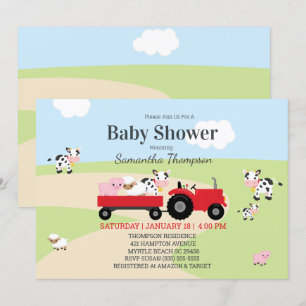 Boskap Red Tractor Boys Baby Shower Inbjudningar
