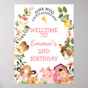 Boskap Rosa Barn Birthday Välkommen Poster