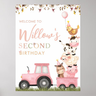Boskap Rosa Barnyard Birthday Välkommen Poster