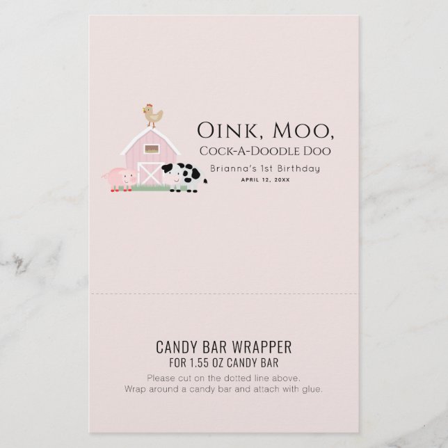 Boskap Rosa Birthday Candy Pub Wrapper (Framsida)