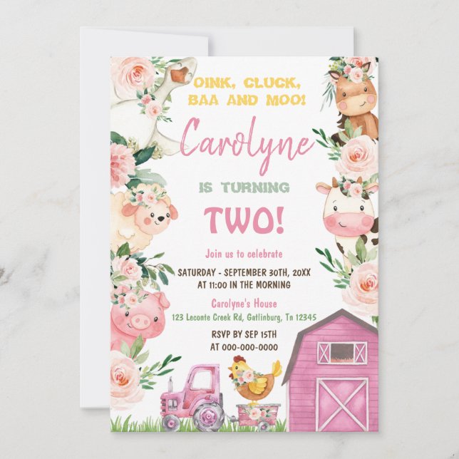 Boskap Rosa Birthday-inbjudan Inbjudningar (Framsida)