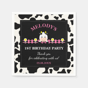 boskap Rosa Cow Barnyard 1:a födelsedagen Party  Pappersservett