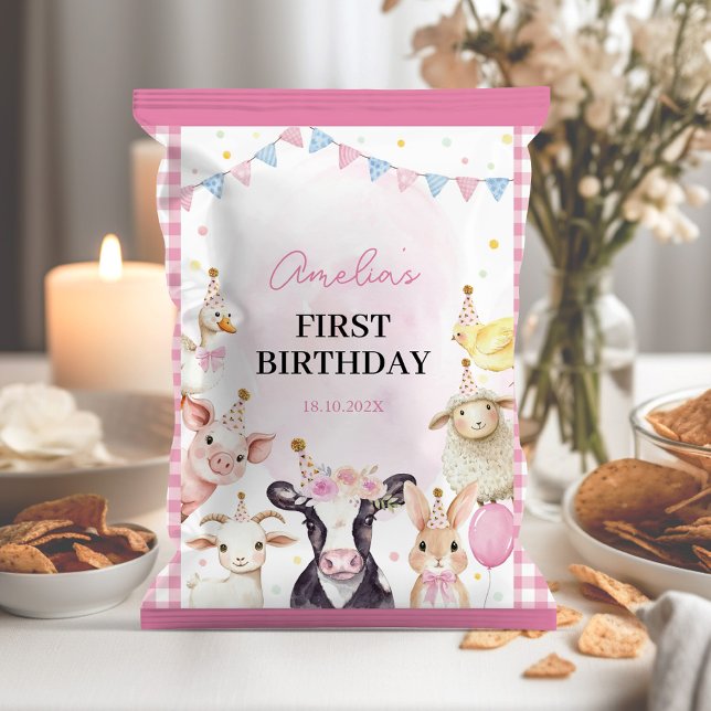 Boskap Rosa Girl Birthday Chip Bag Wrapper Reklamblad (Skapare uppladdad)