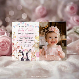 Boskap Rosa Girl Birthday Photo Inbjudan