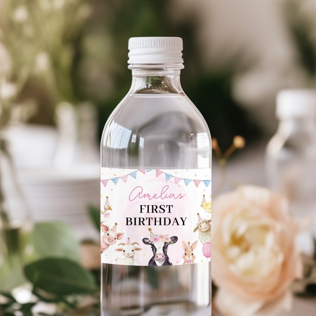 Boskap Rosa Girl Birthday Vattenflaskor Etikett (Skapare uppladdad)