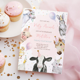 Boskap Rosa Girl Girl Barnyard Födelsedagsfest Inbjudningar