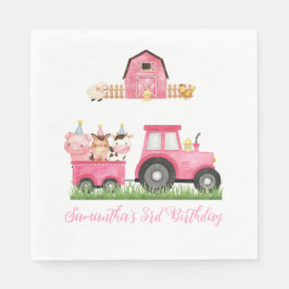 Boskap Rosa Girl Girl Barnyard Födelsedagsfest Pappersservett