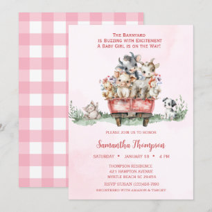 Boskap Rosa Lastbil Baby Shower Inbjudningar