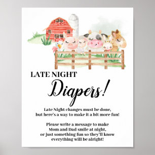 Boskap Sent nattblöjor Babyskylt Poster