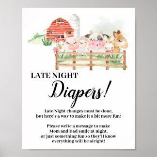 Boskap Sent nattblöjor Babyskylt Poster