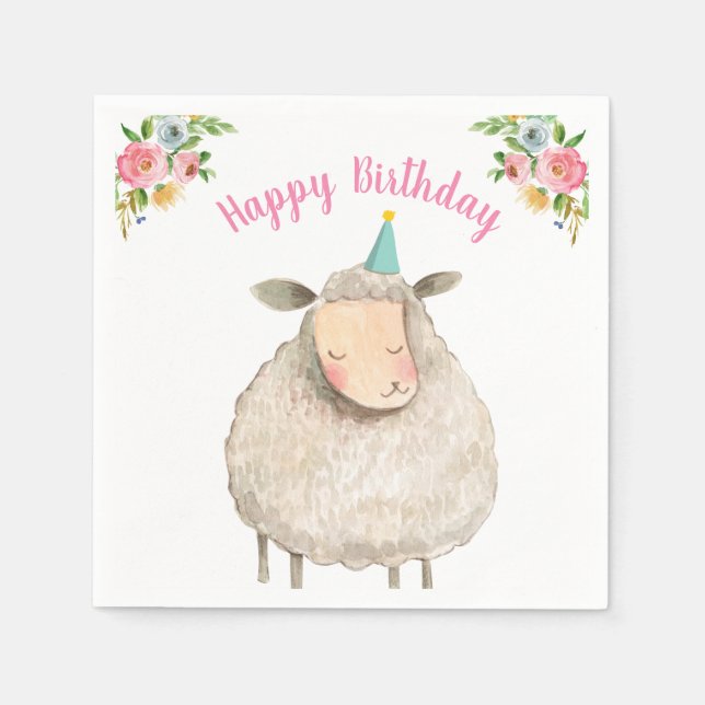 Boskap Sheep Girl Birthday Barnyard Rosa Pappersservett (Framsidan)