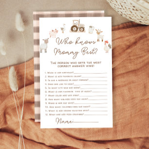 Boskap som känner Mamma Best Baby Shower-spel