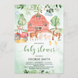 Boskap Tema greenery lövs Boy Baby Shower Inbjudningar