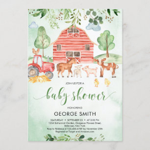 Boskap Tema greenery lövs Boy Baby Shower Inbjudningar