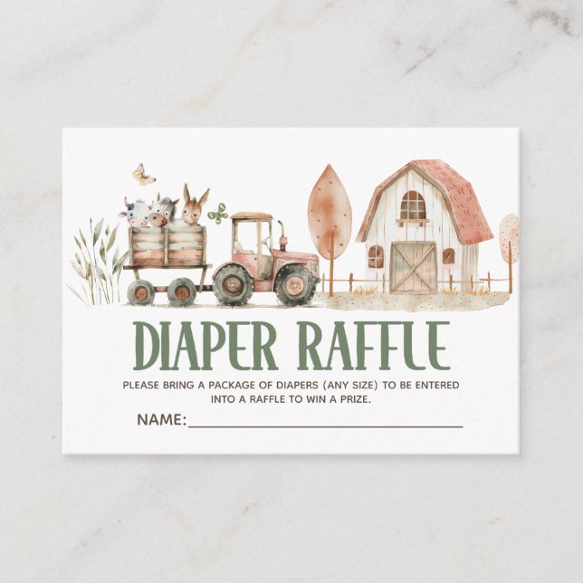 Boskap Tractor Barn Baby Diaper Raffle Tilläggskort (Framsida)
