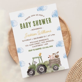 Boskap Tractor Gender Neutral Baby Shower Inbjudningar