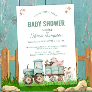 Boskap Tractor Gender Neutral Baby Shower Inbjudningar