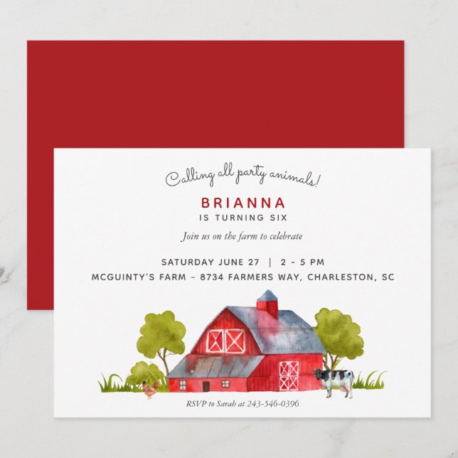 Boskap Vågrät Födelsedagsfirande | Inbjudningar (Fram/baksida)