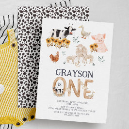 Boskap - vattenfärg Modern 1:a födelsedag Inbjudningar