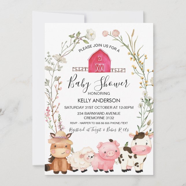 Boskap Wildblommor WAN Baby Shower Inbjudningar (Framsida)
