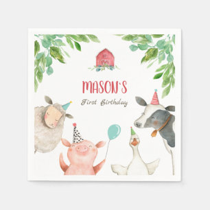 Boskap Zoo Boy Birthday Barnyard Greenery Pappersservett