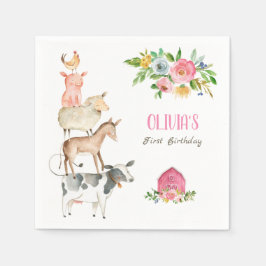 Boskap Zoo Girl Birthday Barnyard Rosa Pappersservett