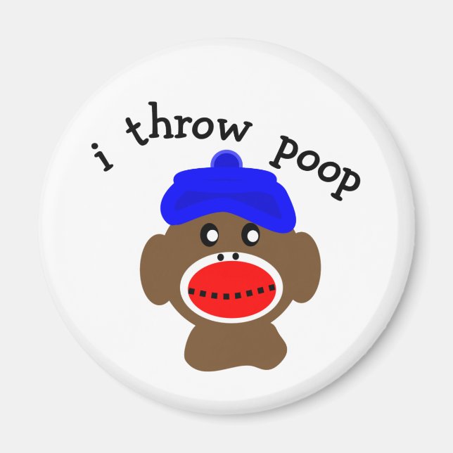 Boskapsapa "I THROW POOP" Magnet (Framsidan)