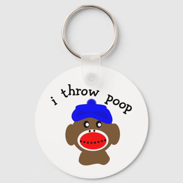 Boskapsapa "I THROW POOP" Nyckelring (Framsida)