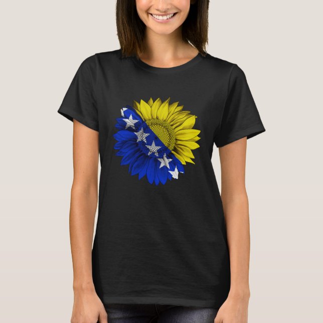 Bosnia and Herzegovina Flag Sunflower Bosnian Root T Shirt (Framsida)