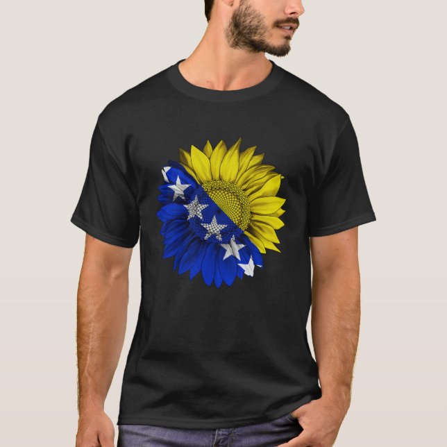 Bosnia and Herzegovina Flag Sunflower Bosnian Root T Shirt (Framsida)