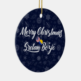 Bosnia and Herzegovina USA Bilingual Christmas Julgransprydnad Keramik