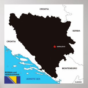 Bosnia Herzegovina country political map flag Poster