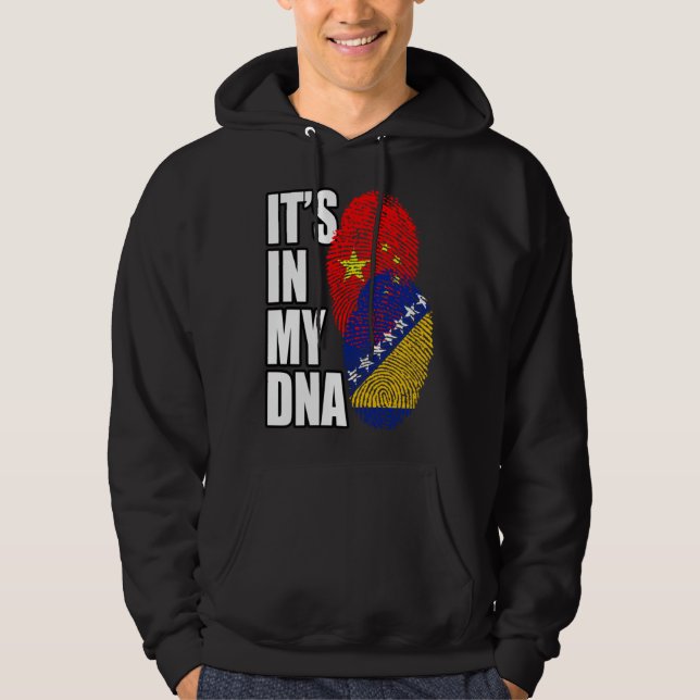 Bosnian And Chinese Mix DNA Flag Heritage Hoodie (Framsida)