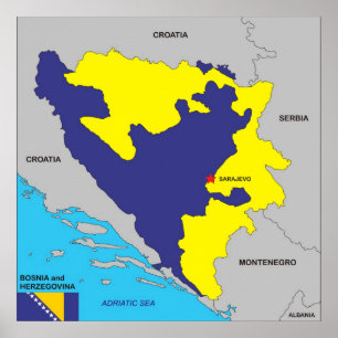 Bosnien - flagga för karta för herzegovina land poster
