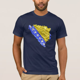 Bosnien Hercegovina Flagga Färg Kart T-Shirt