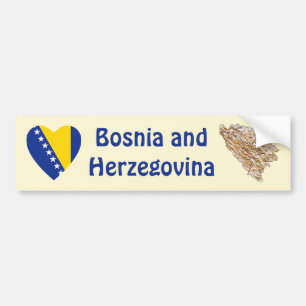 Bosnien Hercegovina Flagga Hjärta + Karta Bildäcks Bildekal