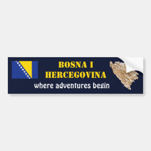 Bosnien Hercegovina Flagga + Karta Bildäckslapp Bildekal