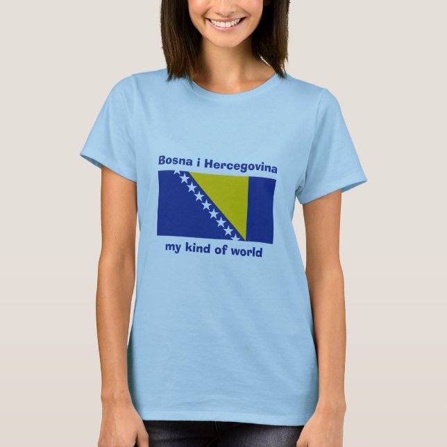Bosnien Hercegovina Flagga + Karta + Text T-Shirt (Framsida)
